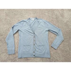 CAbi Cardigan Womens M‎ Blue Lime Green Speckled Button Up Long Sleeve Pockets